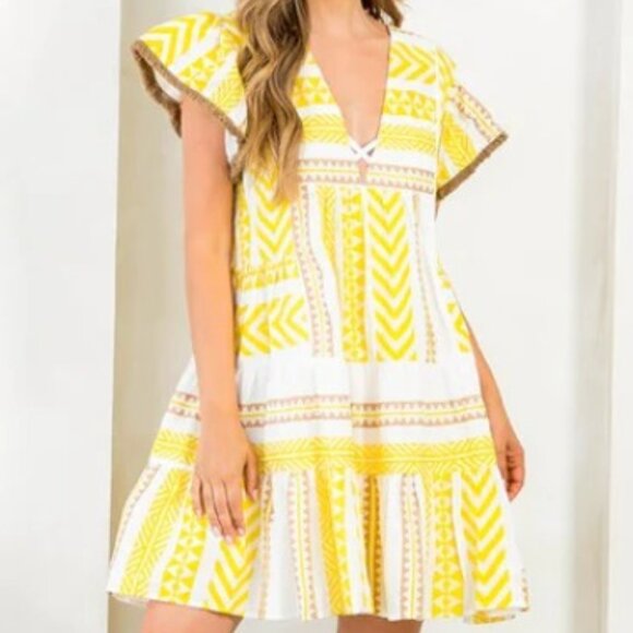 Flutter Sleeve Tiered Dress, Yellow - Picture 1 of 1